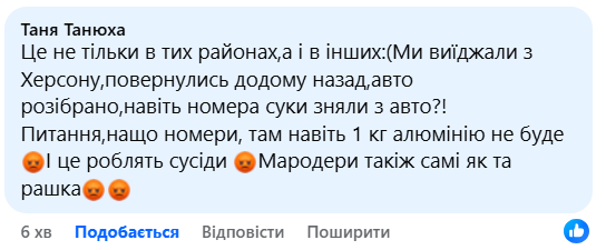 Один із коментарів під дописом про мародерство