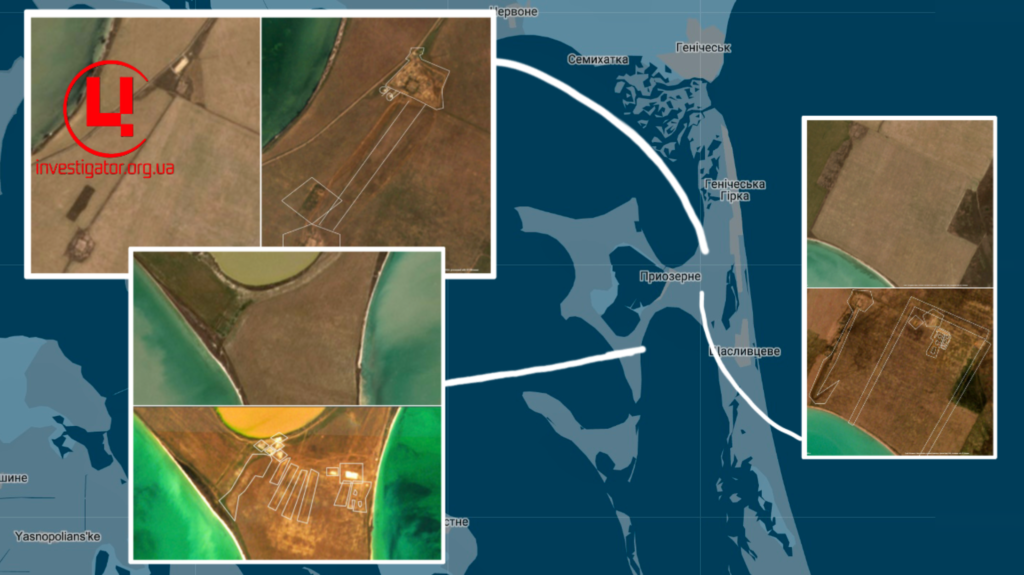 Військові обєкти РОА поблизу с.Приозене на ТОТ Херосонщини. Джерело фото: супутник Sentinel-2. Колаж: investigator.org.ua