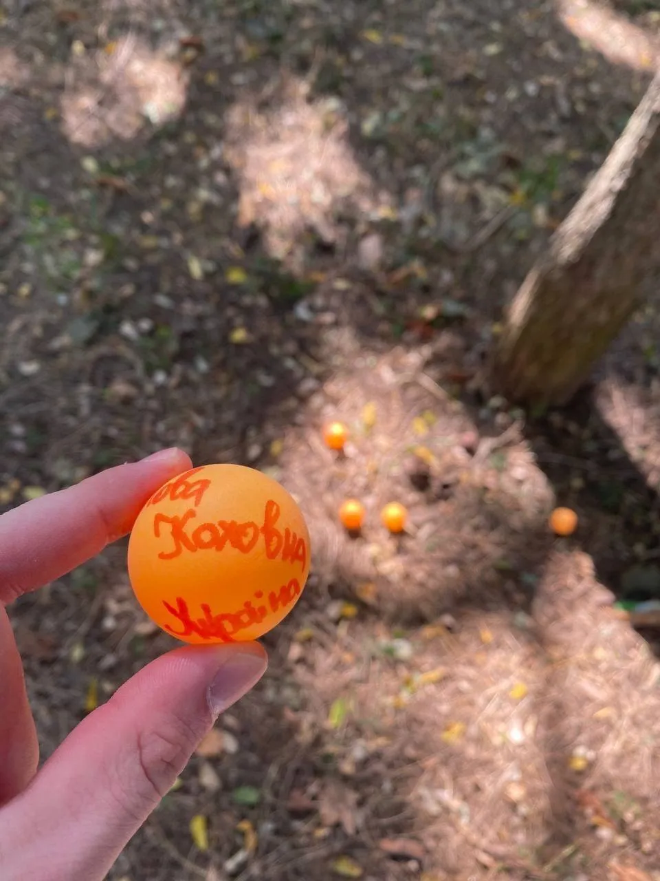 Патріоти розповсюджують м'ячики, на яких пишуть послання.