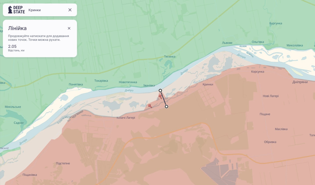 ситуація в Кринках 18 липня Війна РФ, Кринки, 18 липня, карта, DeepState